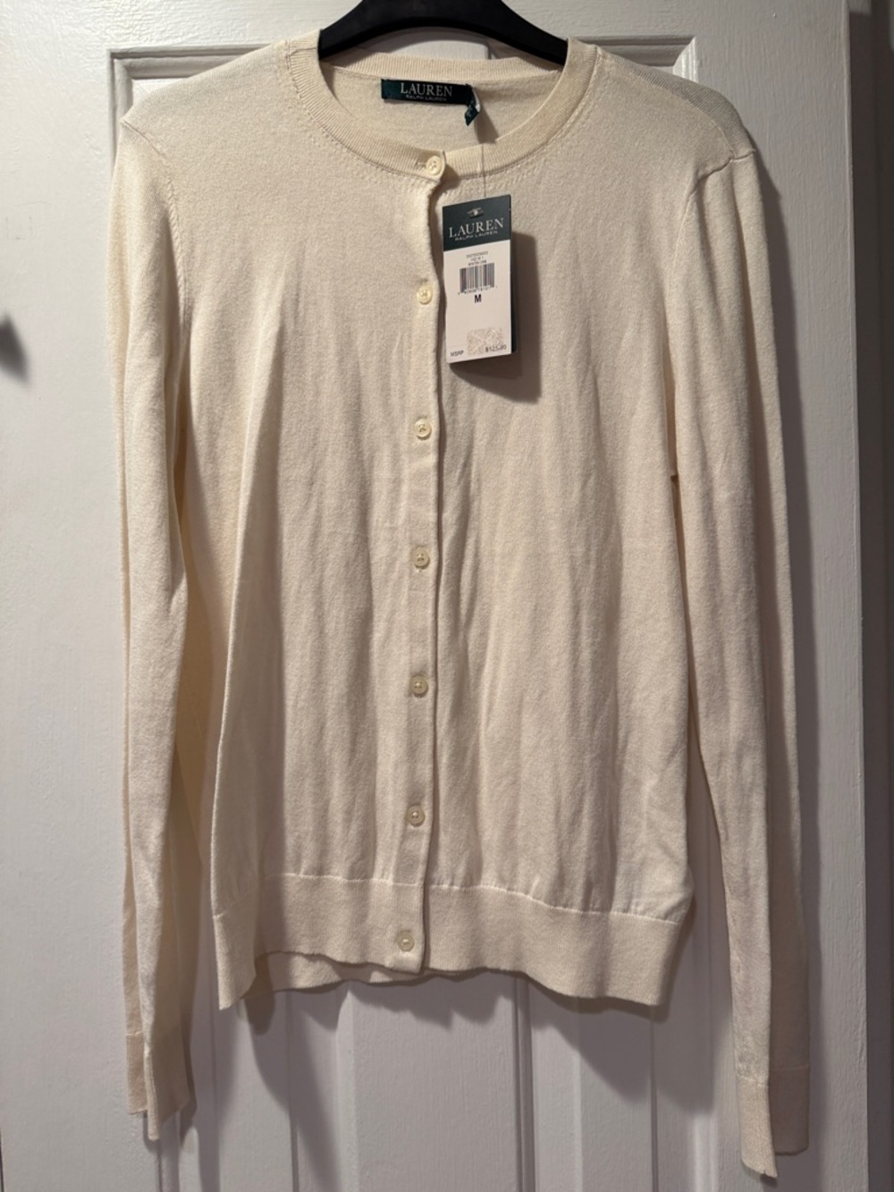 Lauren Ralph Lauren Cream Crewneck Button-Front Cardigan